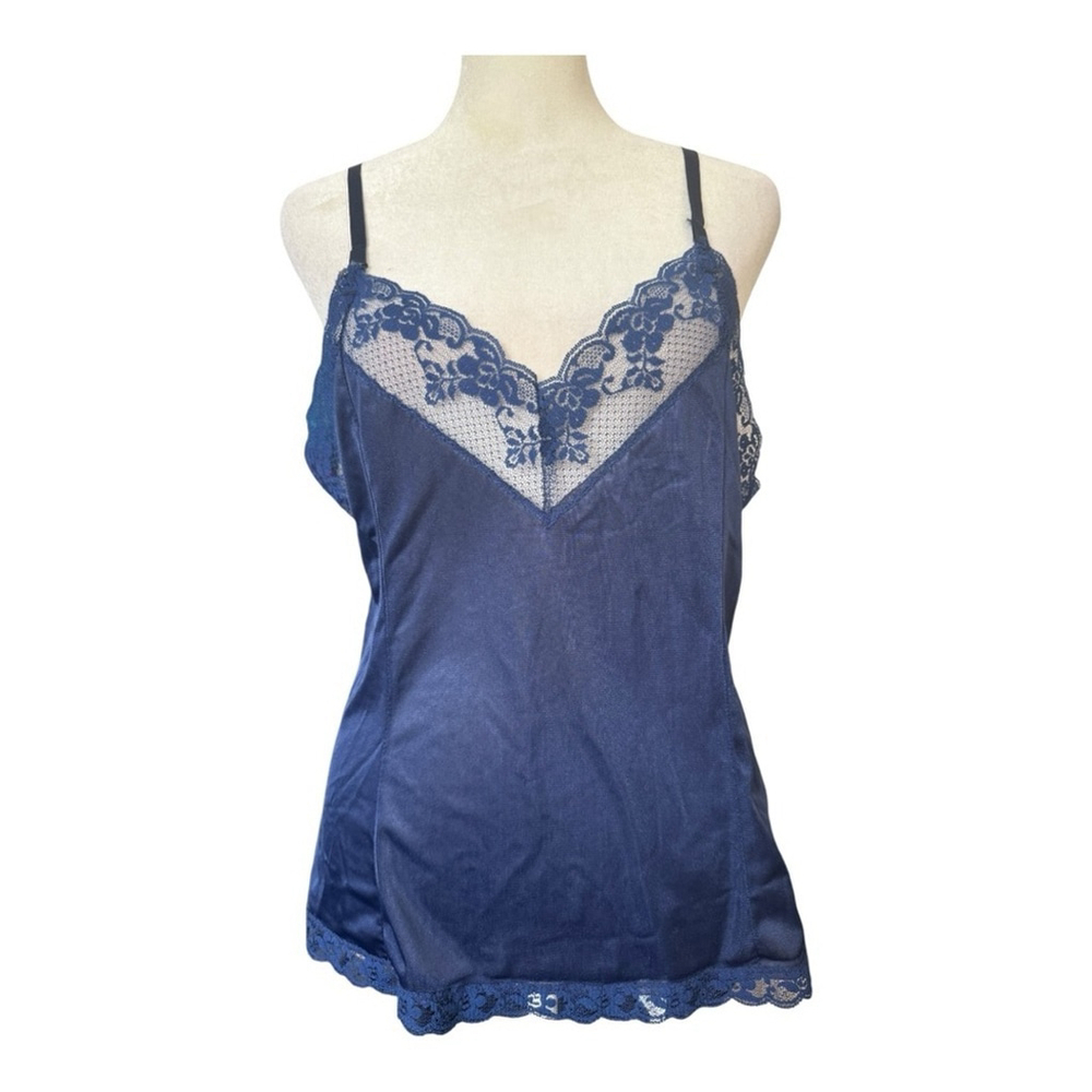 Vintage 1970's Navy Blue Lace Slip Top Camisole Y2K